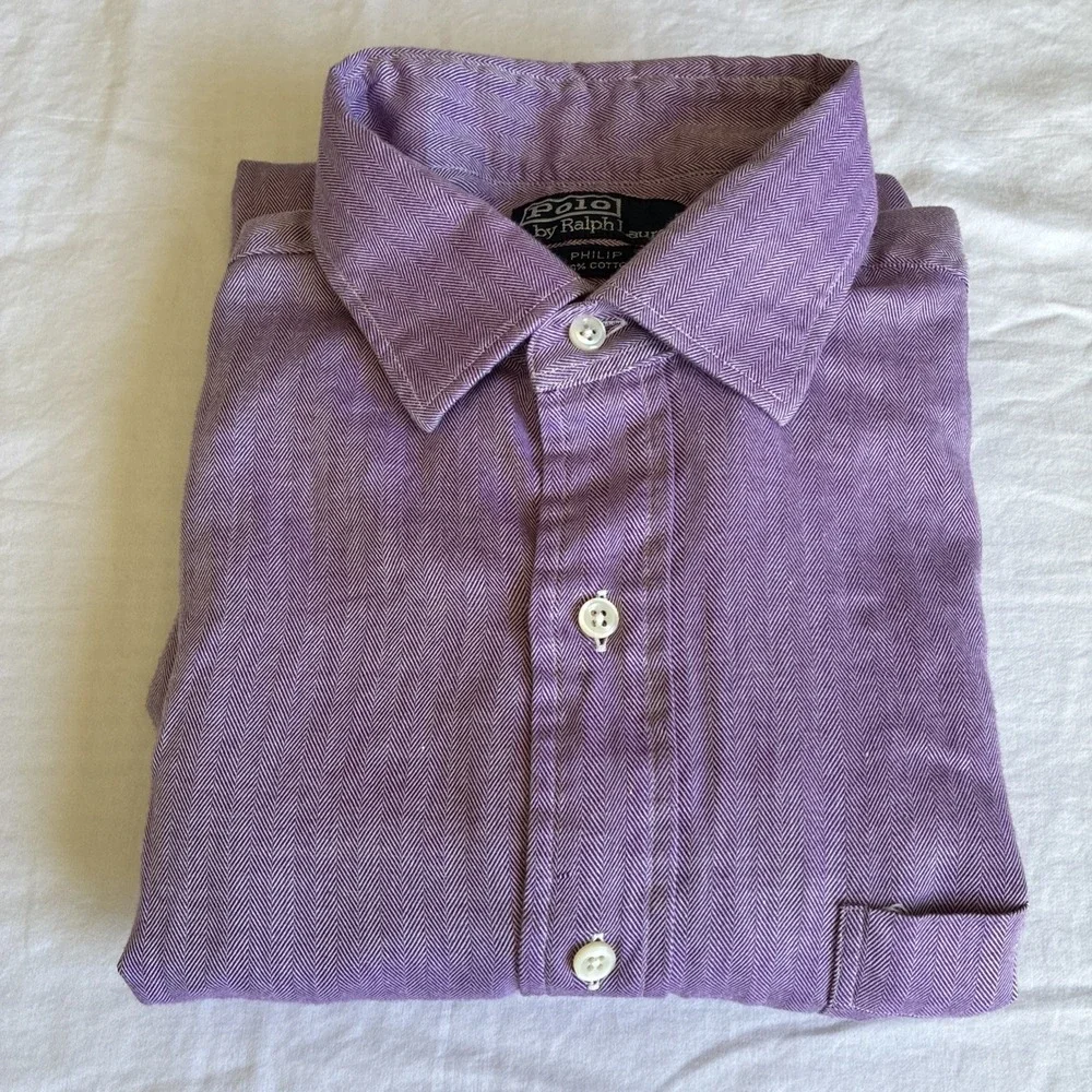 VTG Polo Ralph Lauren Philip Long Sleeve Button Up Men's L 16.5 34/35‎ Purple